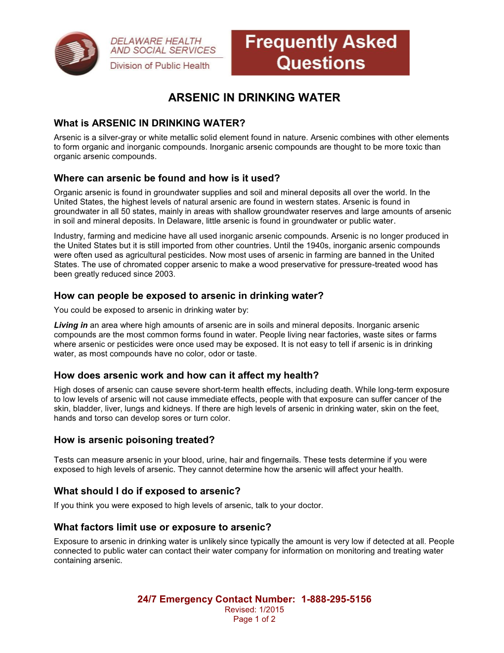 Arsenic in Drinking Water