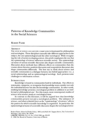 Patterns of Knowledge Communities in the Social Sciences