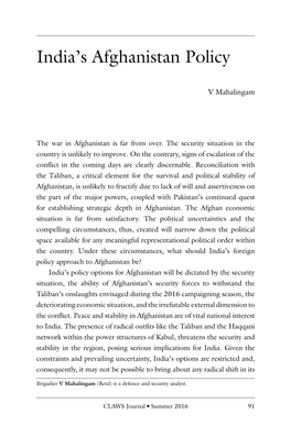 India's Afghanistan Policy, by V Mahalingam