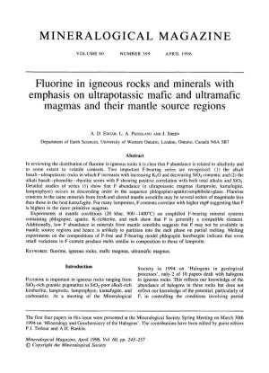 Fluorine in Igneous Rocks and Minerals with Emphasis on Ultrapotassic Mafic and Ultramafic Magmas and Their Mantle Source Regions