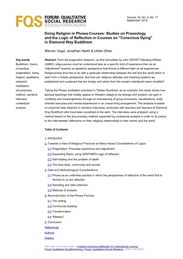 Doing Religion in Phowa Courses: Studies on Praxeology and the Logic of Reflection in Courses on "Conscious Dying" in Diamond Way Buddhism