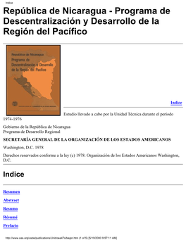 República De Nicaragua - Programa De Descentralización Y Desarrollo De La Región Del Pacífico