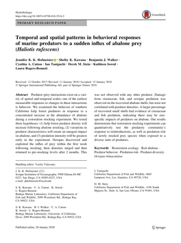 Temporal and Spatial Patterns in Behavioral Responses of Marine Predators to a Sudden Influx of Abalone Prey