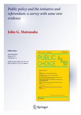 Public Policy and the Initiative and Referendum: a Survey with Some New Evidence