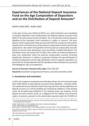 Experiences of the National Deposit Insurance Fund on the Age Composition of Depositors and on the Distribution of Deposit Amounts*