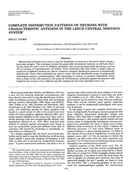 Complete Distribution Patterns of Neurons with Characteristic Antigens in the Leech Central Nervous System1