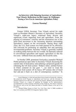 An Interview with Outgoing Secretary of Agriculture Tom Vilsack: Reflections on His Legacy & Challenges Facing a New Era in American Agriculture Policy