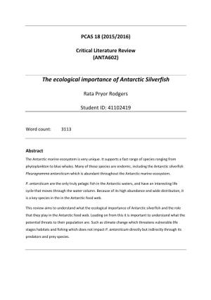 The Ecological Importance of Antarctic Silverfish