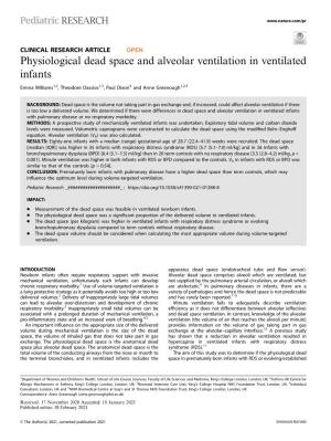 Physiological Dead Space and Alveolar Ventilation in Ventilated Infants