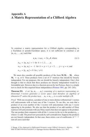 Appendix a a Matrix Representation of a Clifford Algebra