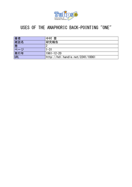 Uses of the Anaphoric Back-Pointing "One"