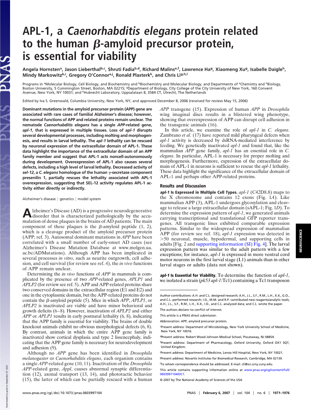 APL-1, a Caenorhabditis Elegans Protein Related to the Human ␤-Amyloid Precursor Protein, Is Essential for Viability