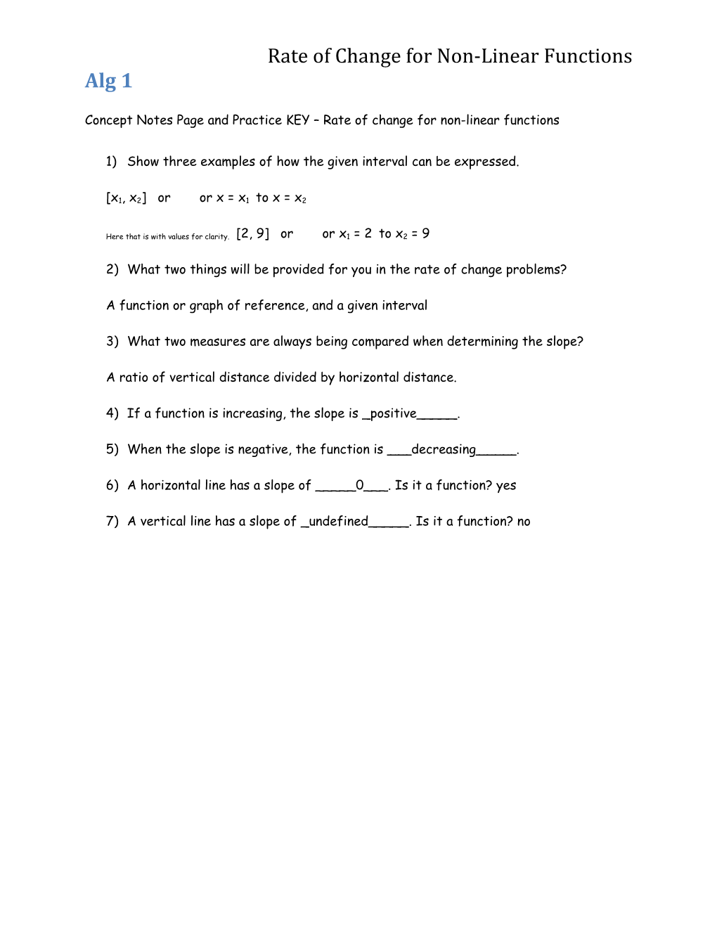 Rate of Change for Non-Linear Functions