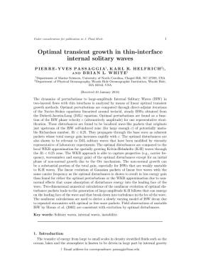 Optimal Transient Growth in Thin-Interface Internal Solitary Waves