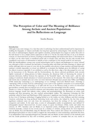 The Perception of Color and the Meaning of Brilliance Among Archaic and Ancient Populations and Its Reflections on Language