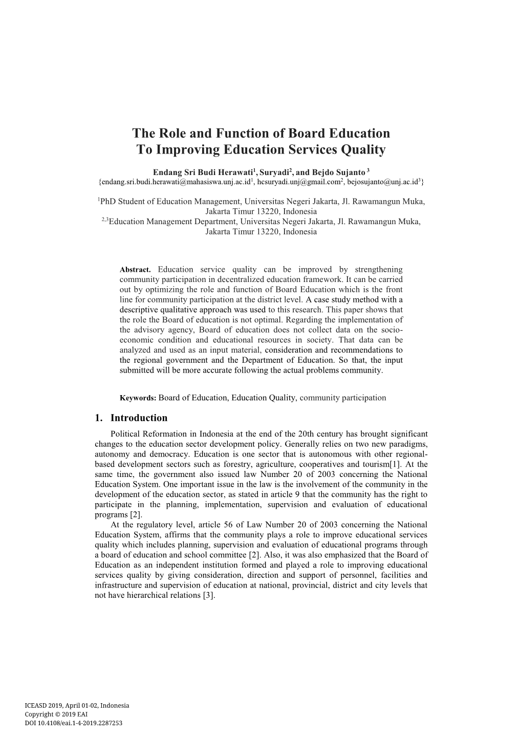 The Role and Function of Board Education to Improving Education Services Quality