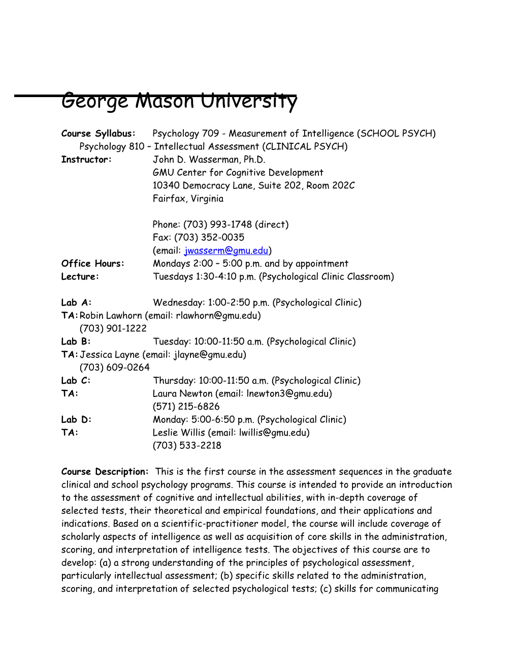 Measurement of Intelligence/Intellectual Assessment Psychology 709 / 810