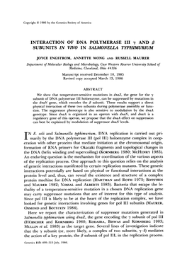 INTERACTION of DNA POLYMERASE I11 Y and @ SUBUNITS in VIVO in SALMONELLA TYPHIMURIUM