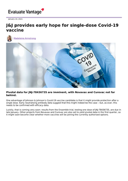 J&J Provides Early Hope for Single-Dose Covid-19 Vaccine