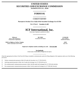 ICF International, Inc. (Exact Name of Registrant As Specified in Its Charter)