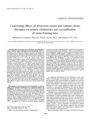 Contrasting Effects of Potassium Citrate and Sodium Citrate Therapies on Urinary Chemistries and Crystallization of Stone-Forming Salts