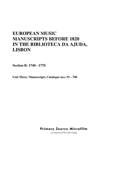 European Music Manuscripts Before 1820 in the Biblioteca Da Ajuda, Lisbon