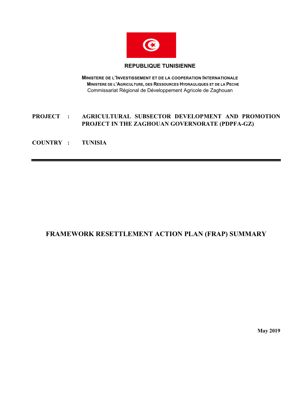 Framework Resettlement Action Plan (Frap) Summary