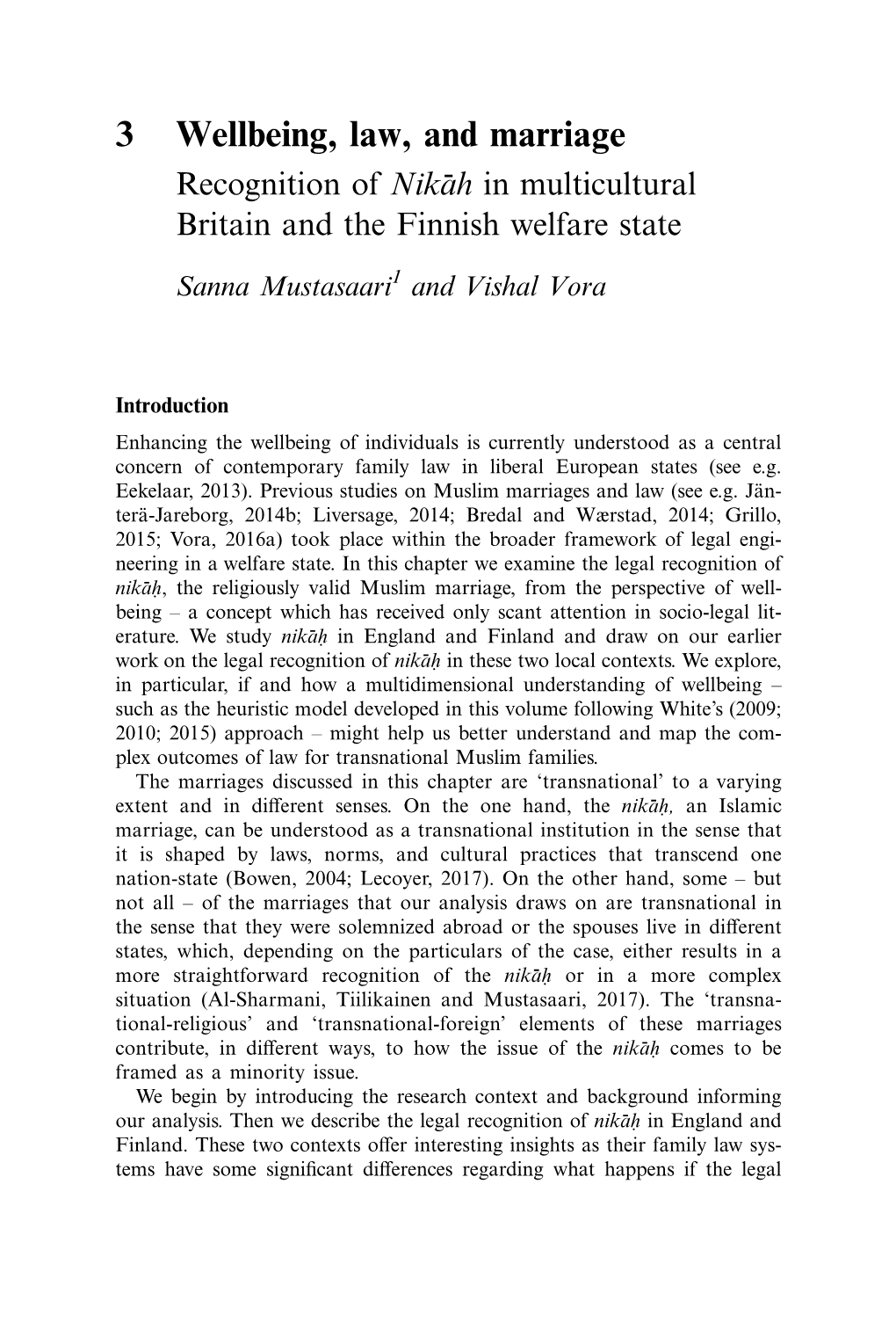 Wellbeing of Transnational Muslim Families; Marriage, Law And