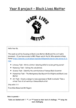 Year 8 Project – Black Lives Matter
