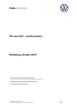 The New Golf – World Premiere Wolfsburg, October 2019