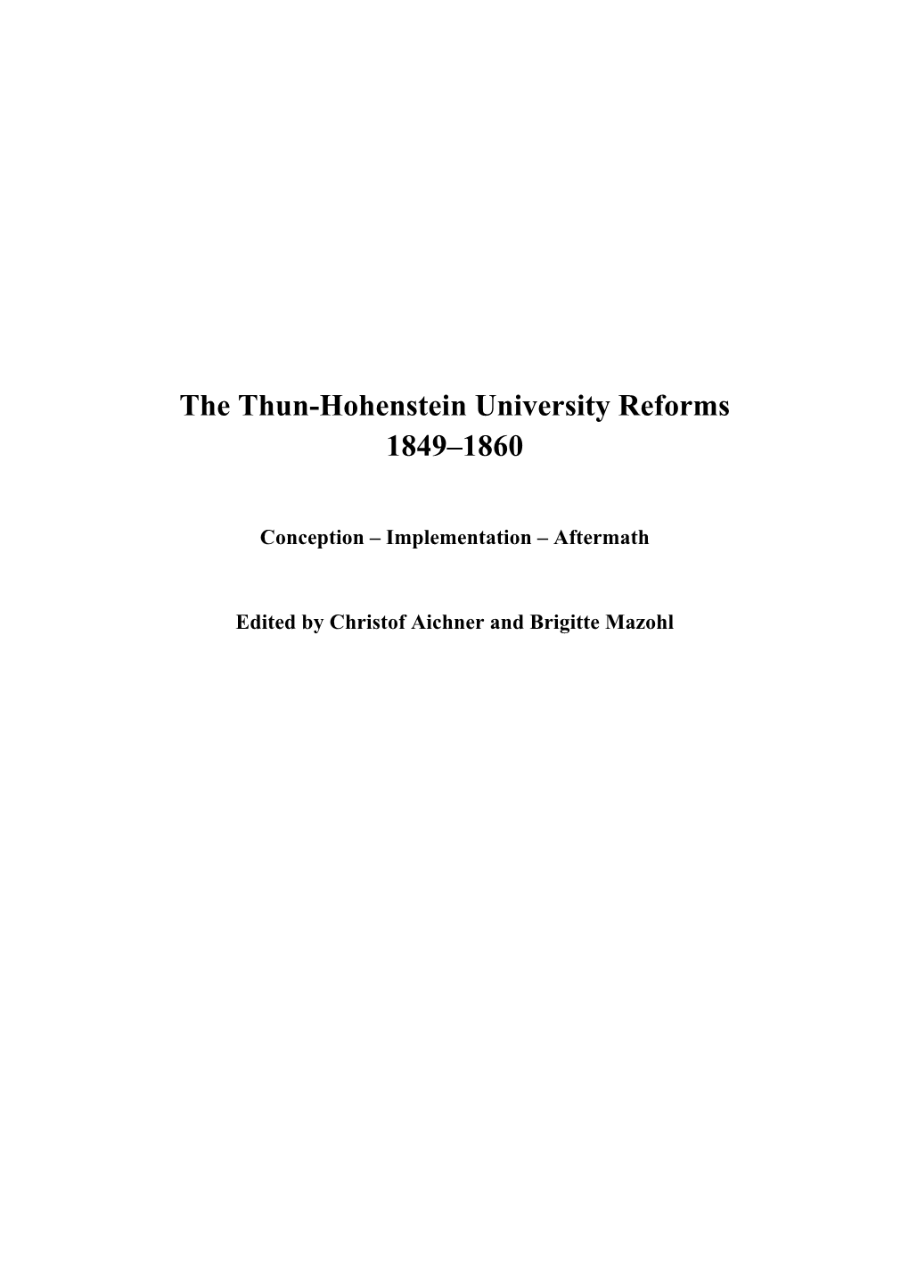 The Thun-Hohenstein University Reforms 1849–1860