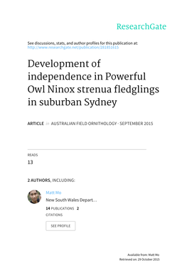 Development of Independence in Powerful Owl Ninox Strenua Fledglings in Suburban Sydney