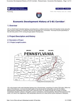 Economic Development History of I-81 Corridor*