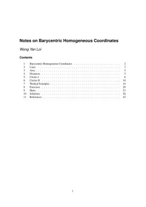 Notes on Barycentric Homogeneous Coordinates