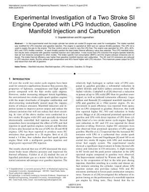 Experimental Investigation of a Two Stroke SI Engine Operated with LPG Induction, Gasoline Manifold Injection and Carburetion V