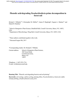 Phenolic Acid-Degrading Paraburkholderia Prime Decomposition in Forest Soil