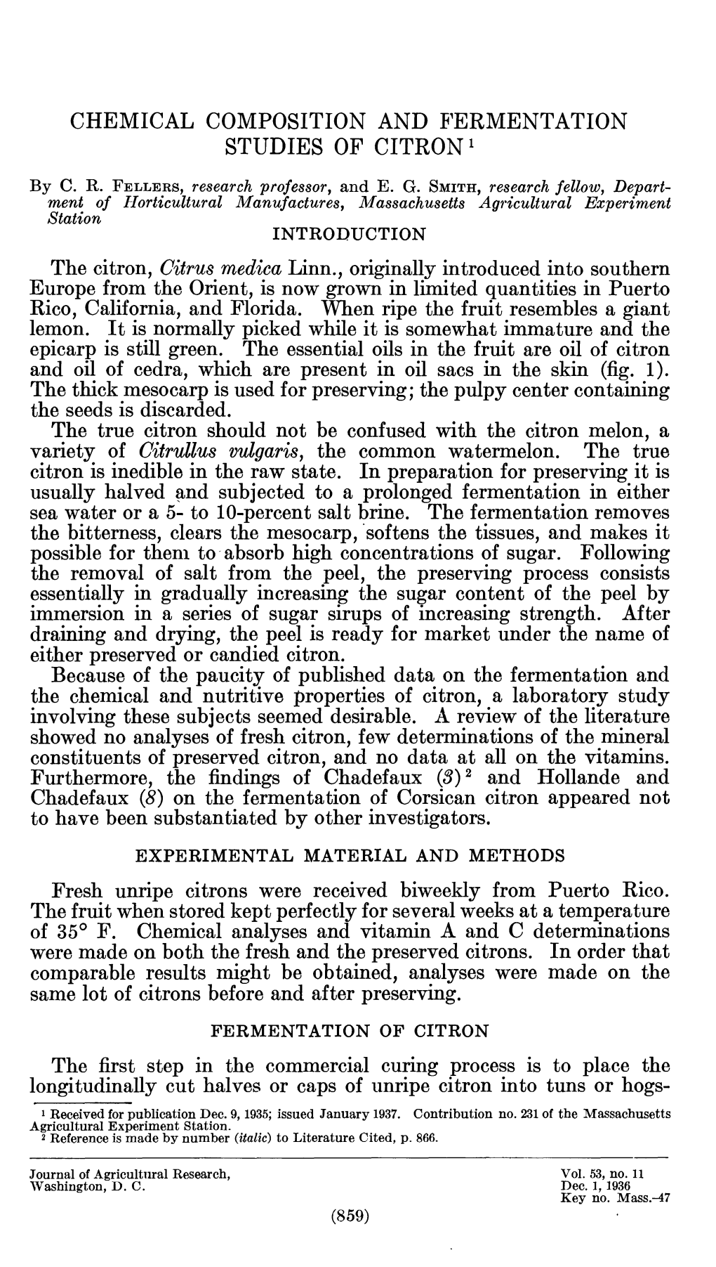 Chemical Composition and Fermentation Studies of Citron '