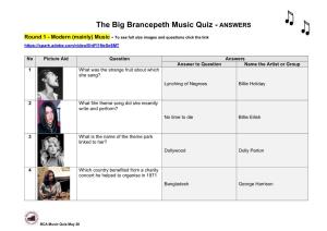 The Big Brancepeth Music Quiz - ANSWERS