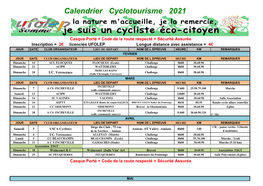 Calendrier Cyclotourisme 2021