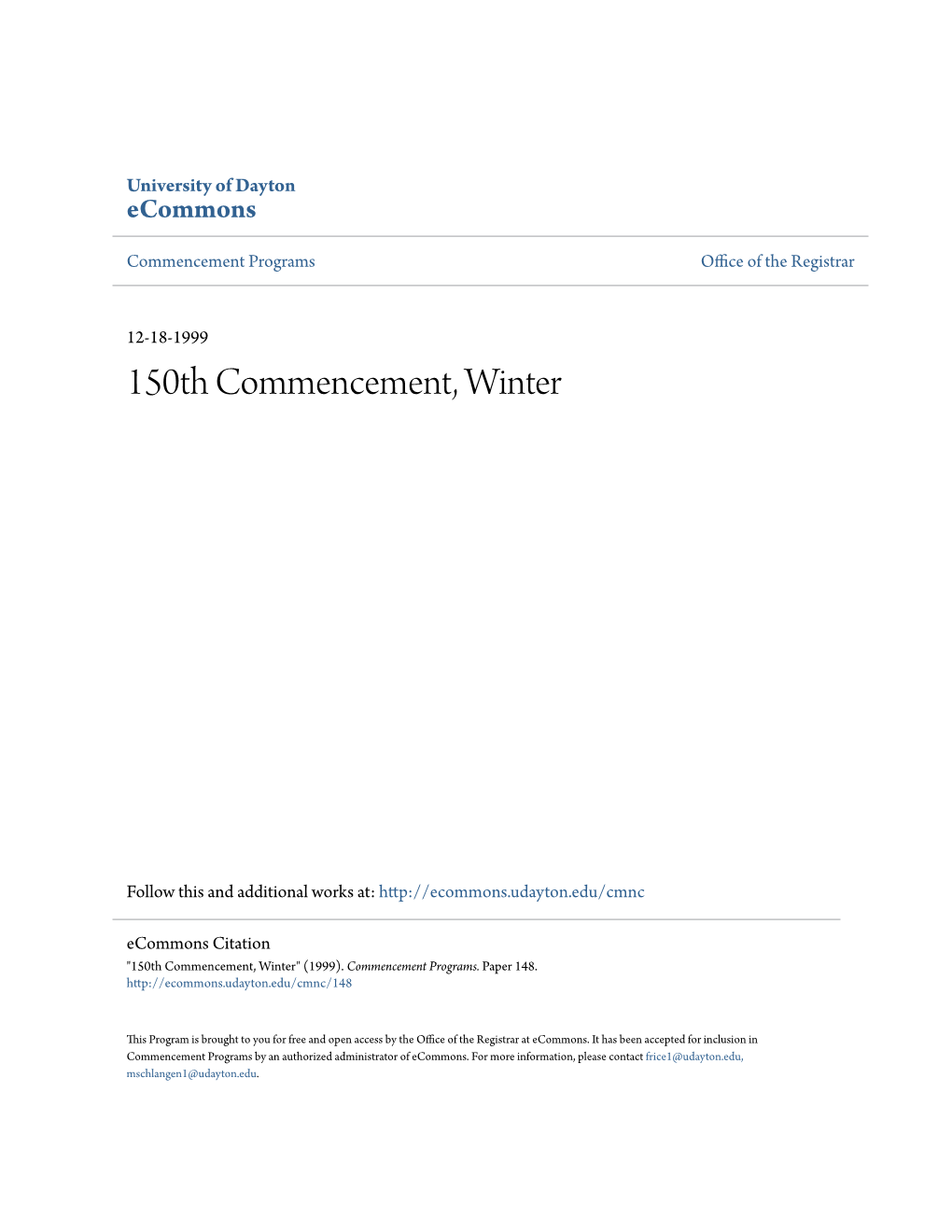 150Th Commencement, Winter