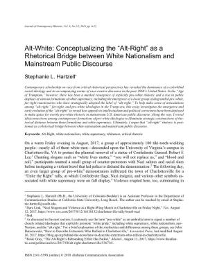 “Alt-Right” As a Rhetorical Bridge Between White Nationalism and Mainstream Public Discourse