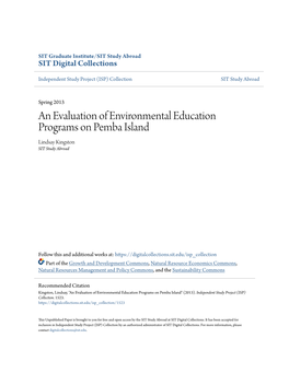 An Evaluation of Environmental Education Programs on Pemba Island Lindsay Kingston SIT Study Abroad
