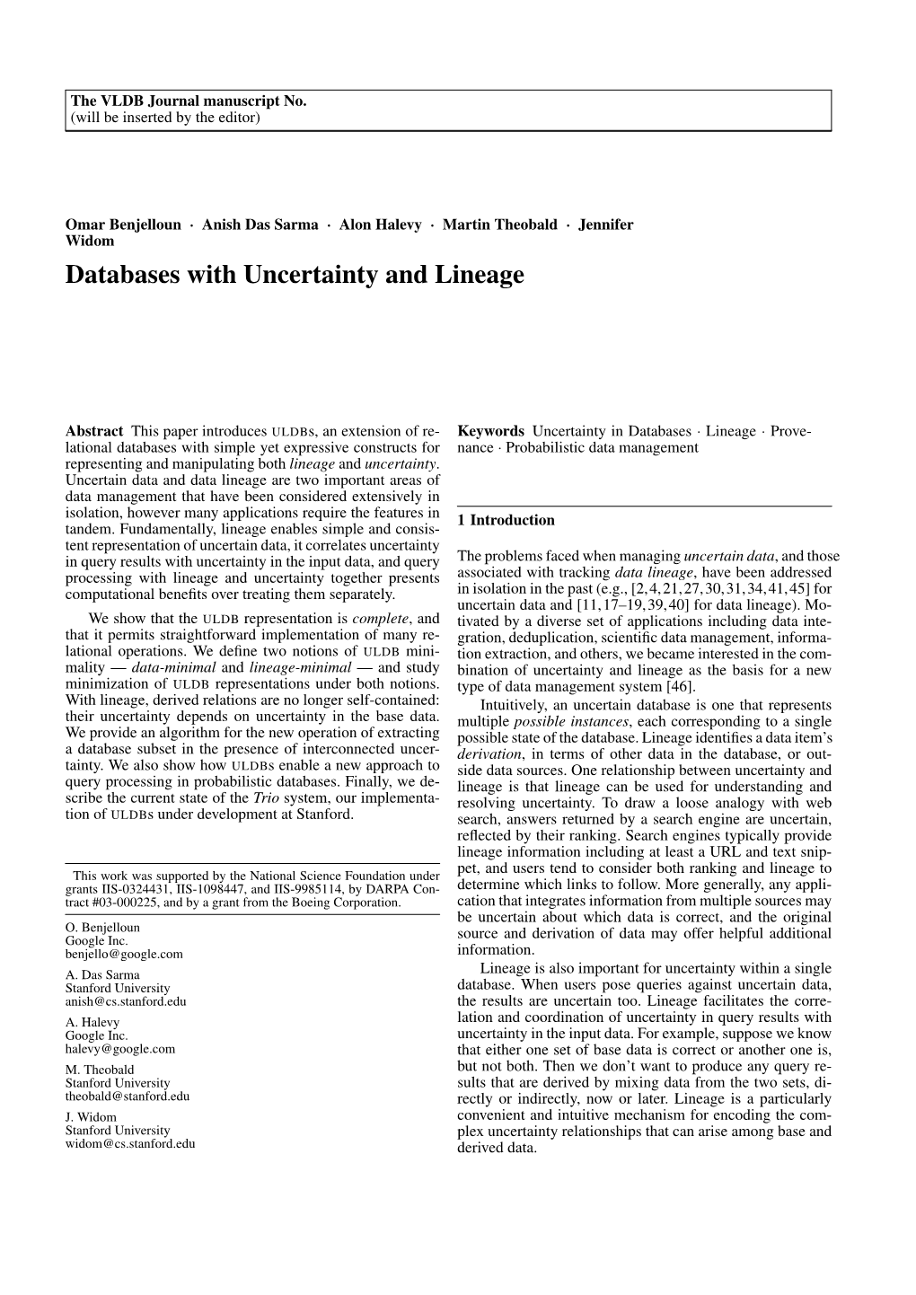 Databases with Uncertainty and Lineage
