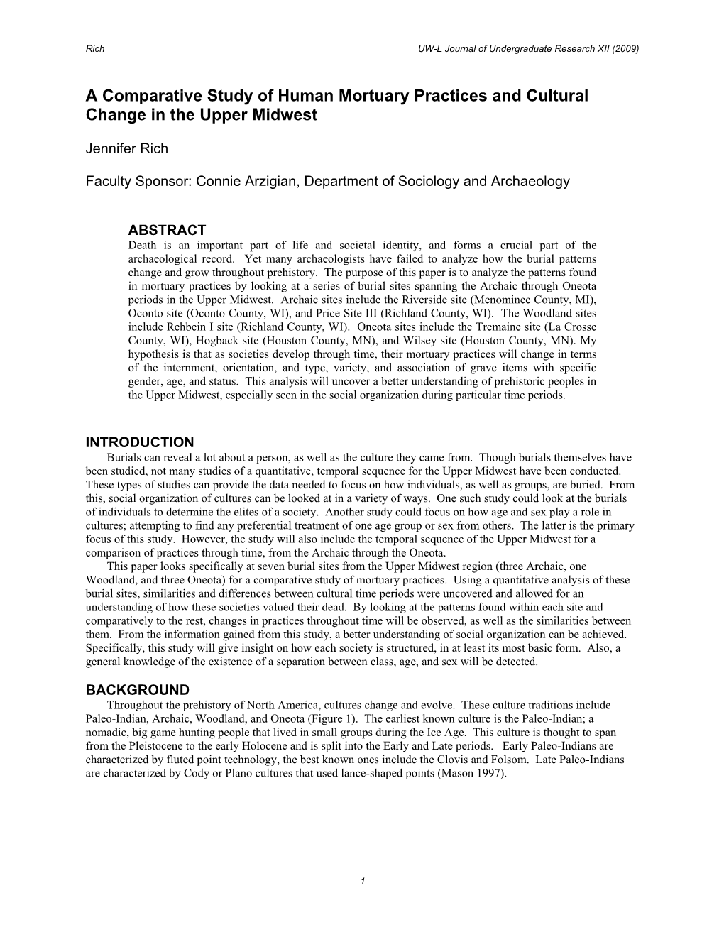 A Comparative Study of Human Mortuary Practices and Cultural Change in the Upper Midwest