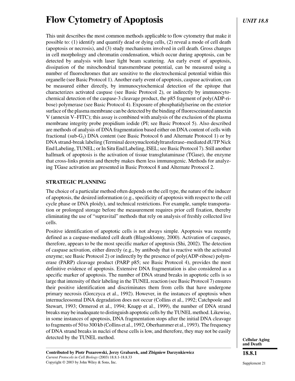 Flow Cytometry of Apoptosis UNIT 18.8