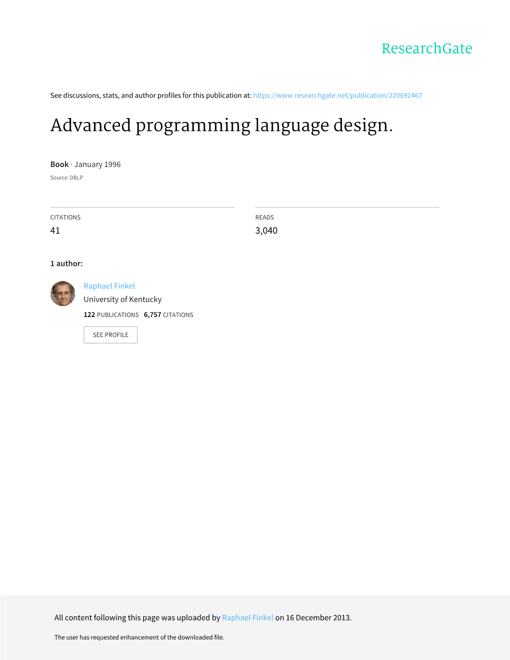 Advanced Programming Language Design (Raphael A. Finkel)