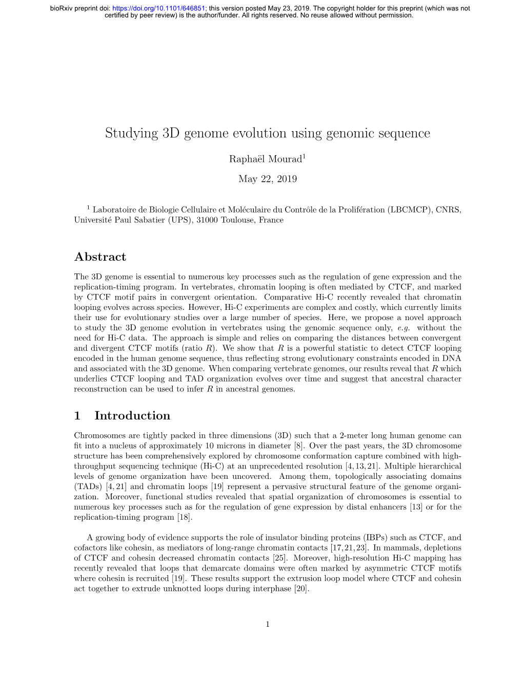 Studying 3D Genome Evolution Using Genomic Sequence