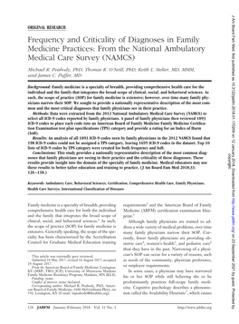Frequency and Criticality of Diagnoses in Family Medicine Practices: from the National Ambulatory Medical Care Survey (NAMCS)