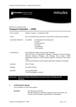 Transport Committee Minutes 11 September 2007 Open
