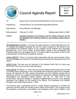 Council Agenda Report 4.A